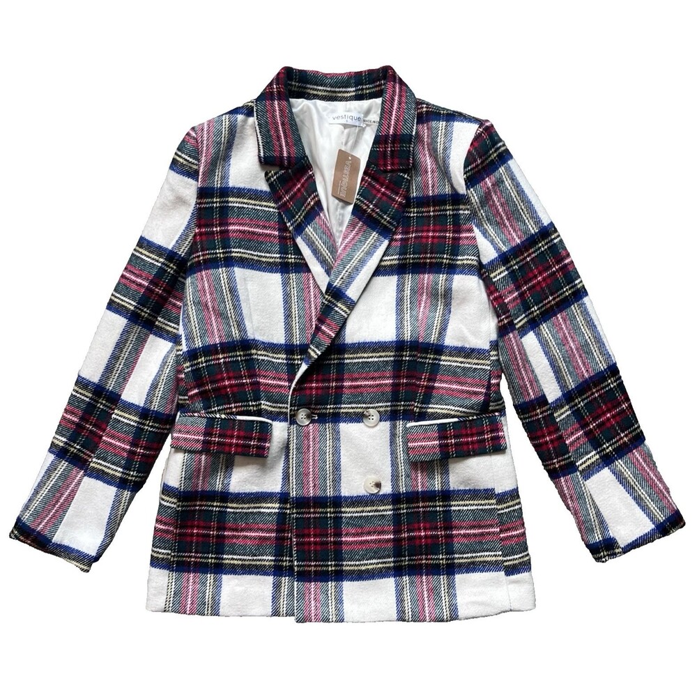 NWT Vestique Chic Plaid Double-Breasted Mistletoe Blazer Womens Size Small *READ